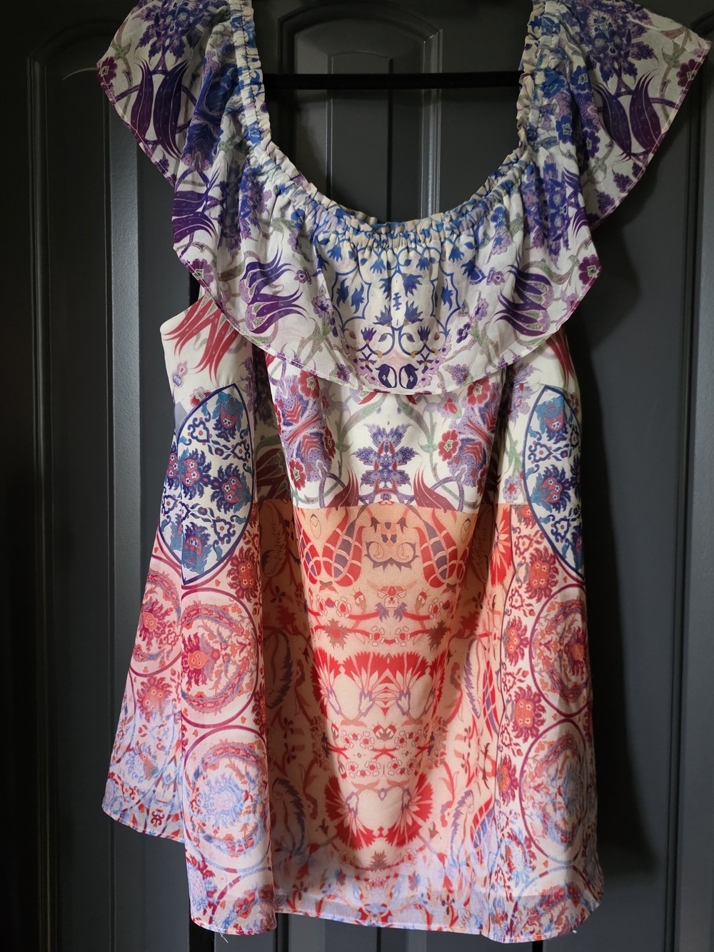City Chic Floral Boho Off-Shoulder Blouse in Purple, Blue, Red, Cream